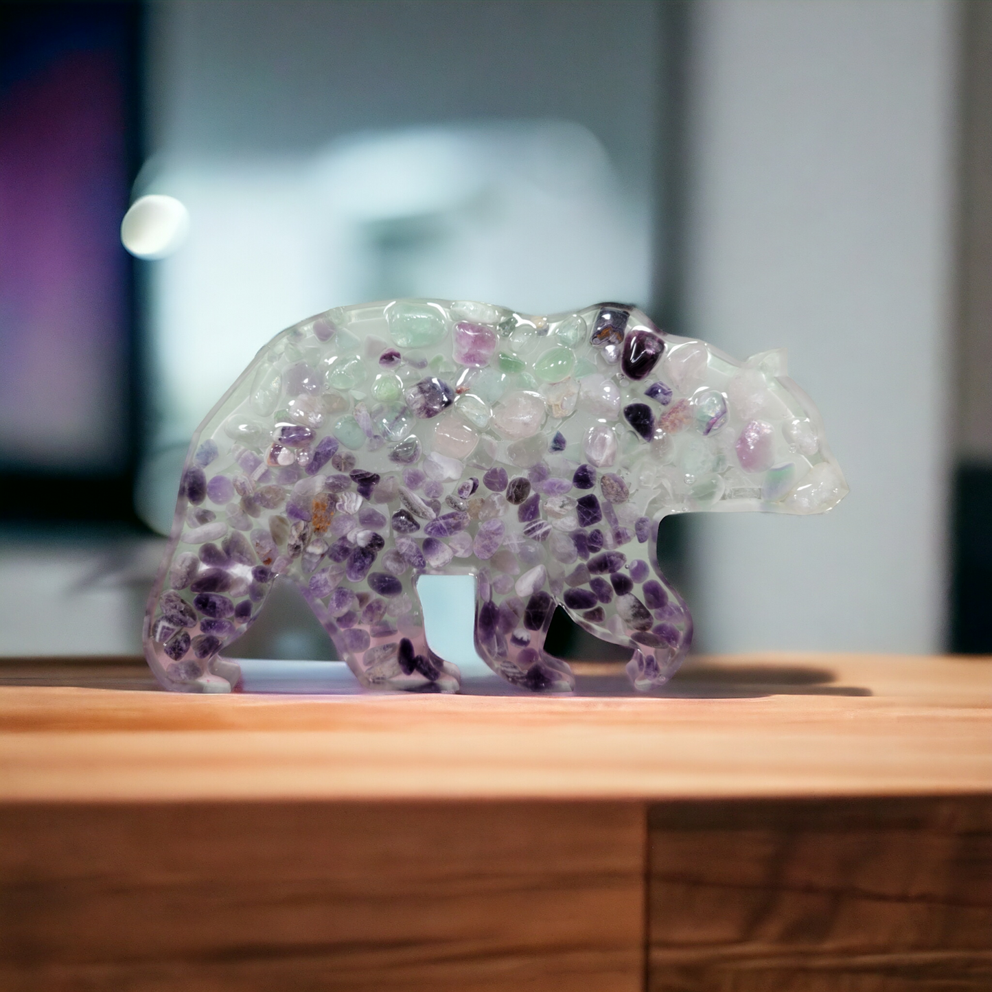 Flourite & Amethyst Bear Resin