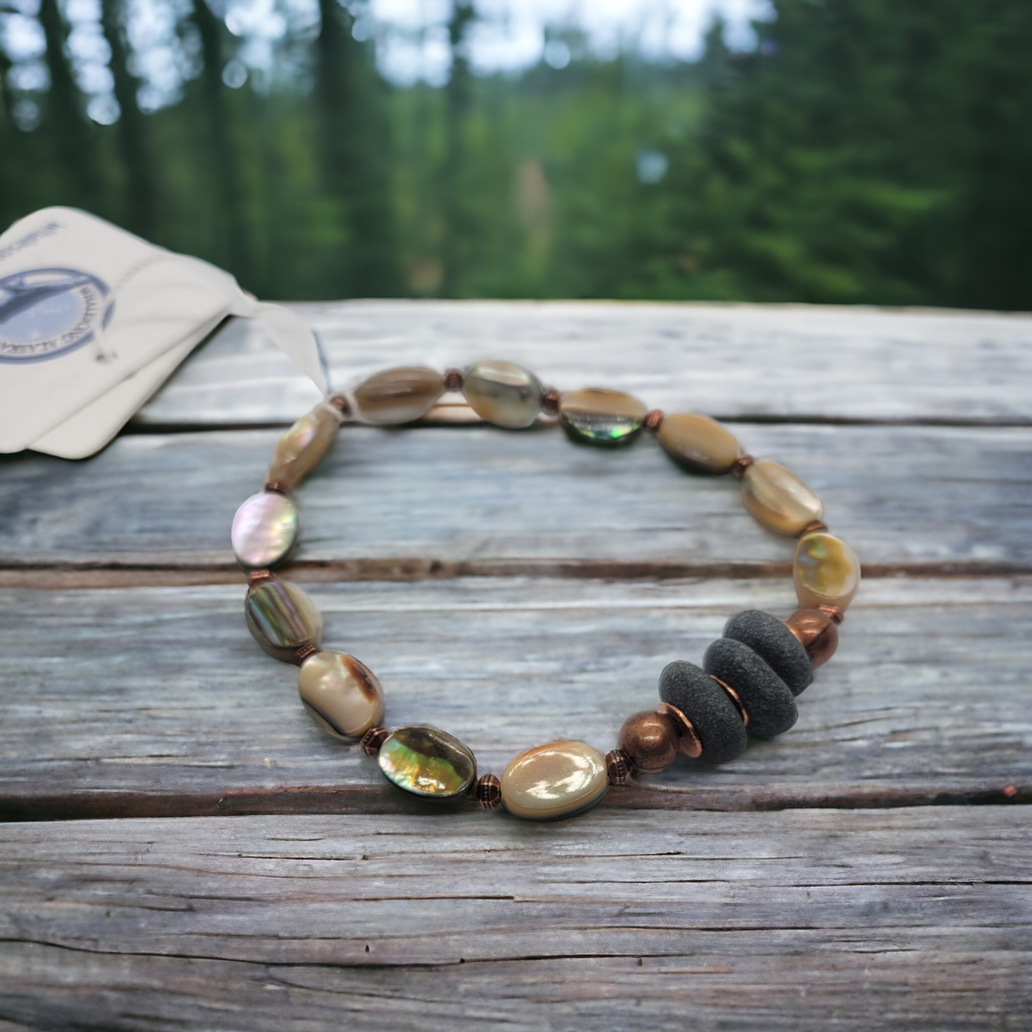 Abalone beads & real Alaskan beach stone bracelet