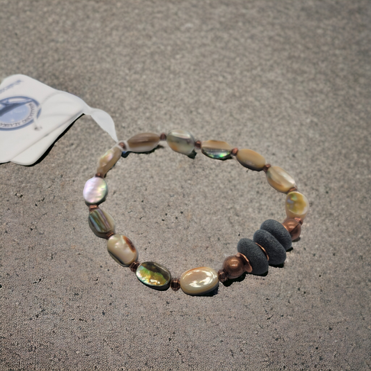 Abalone beads & real Alaskan beach stone bracelet